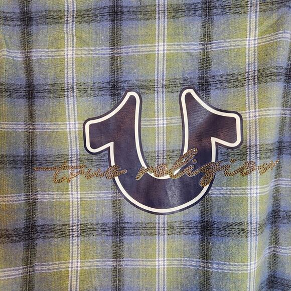 TRUE RELIGION HS Brushed Flannel Women's Button Up Long Sleeve Blouse Iris Small - Picture 4 of 12